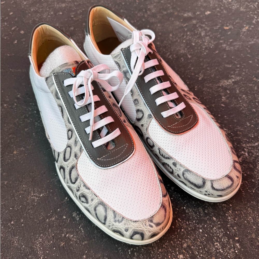 Men’s Designer Leather Sneakers – Size 10 – Premium Black & Grey Pattern